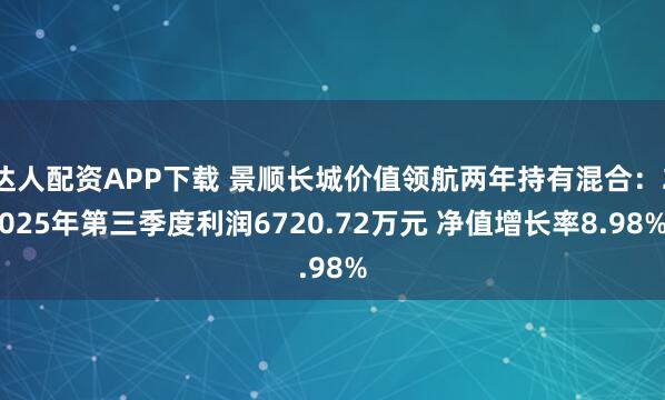 达人配资APP下载 景顺长城价值领航两年持有混合：2025年第三季度利润6720.72万元 净值增长率8.98%